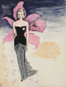 “La Femme Orchidée” starring Tilda Thamar gouache on canson