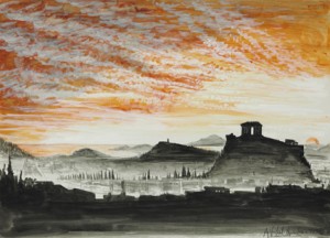 “Athens sun setting” mixed technique, 1975