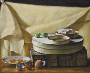 “Œufs sur assiette et camember” oil, 1980