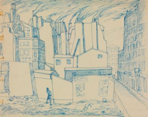 Outdoor pissing in Paris blue pen, Paris cerca 1950