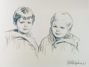 Princes Michel and Dimitri of Yugoslavia, charcoal , 1961