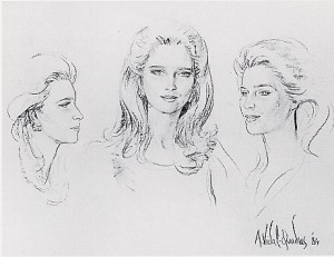 sketch for the portrait of the queen Noor of Jordaine