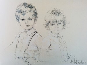 Prince Serge and princess Hélène of Yugoslavia, charcoal , 1966