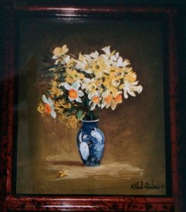 Bouquet jaune & vase bleu